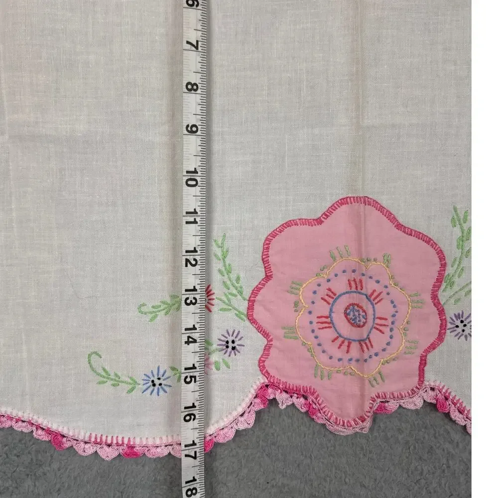 Vintage Needlepoint Floral Table Cloth Table Runner Handmade Linen Blend Cottage